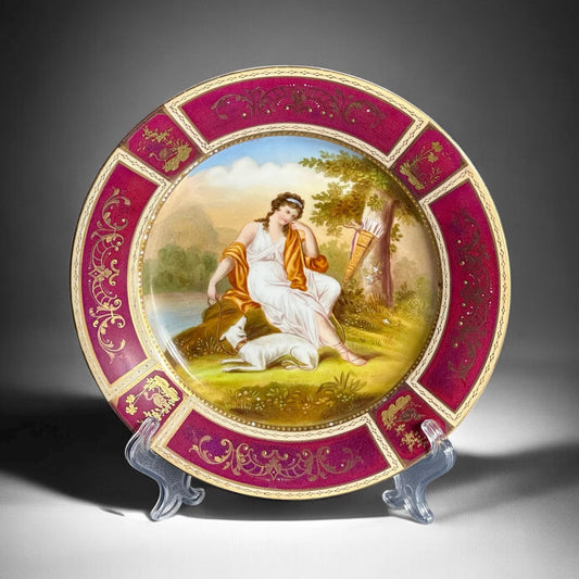 Royal Vienna Gilded Porcelain Plate with a Mythological Scene of Diana, Austria, 19th Century