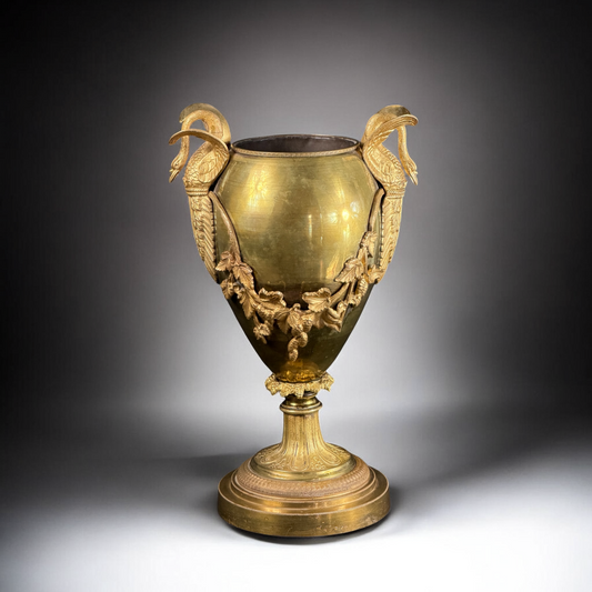 Late 19th Century French Bronze Swan-Handled Vase or Umbrella Stand, 14.2”