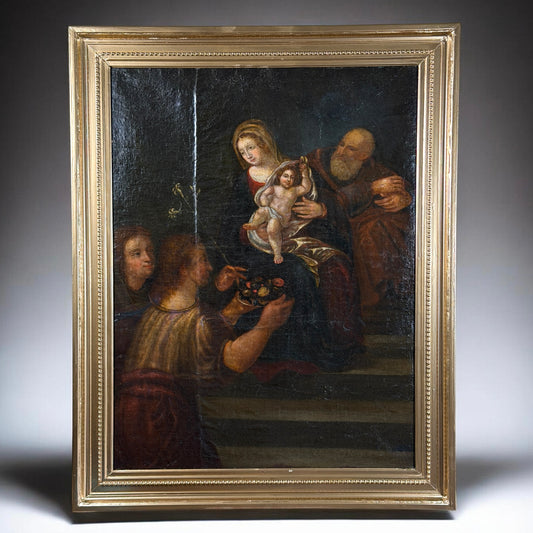 Probably 18th Century Old Master Style Religious Oil Painting on Canvas, Madonna and Child Scene, 30.5x38.2”