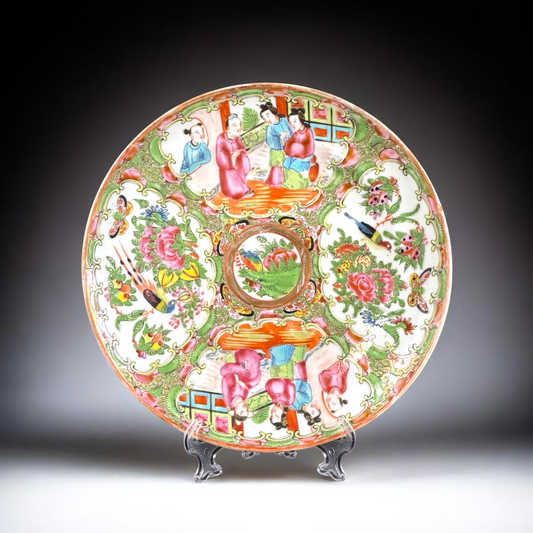 19th Century Chinese Famille Rose Export Porcelain Plate, Canton Decor, 7.9”