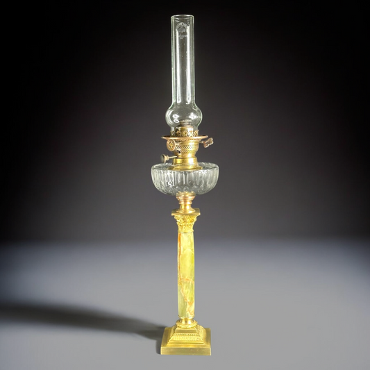 1870s, Luxury Antique French Lamp in Onyx, Crystal and Bronze, Oil light