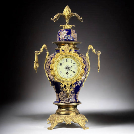 Late 19th Century French Cobalt Blue Porcelain Vase Clock with Gilt Bronze Mounts - 21.3 in