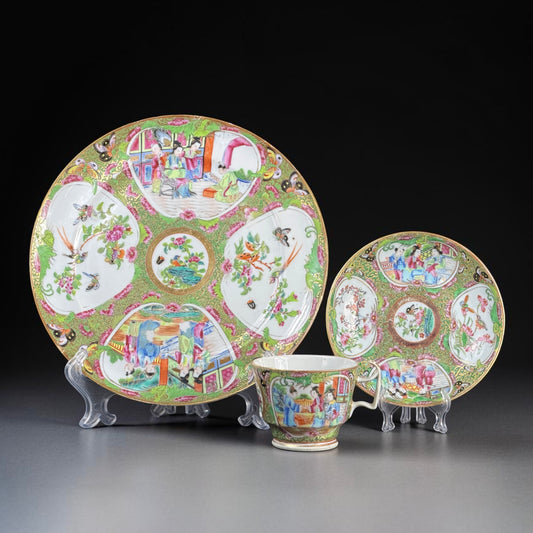 19th Century Chinese Famille Rose Canton Porcelain Trio - 9.8 in