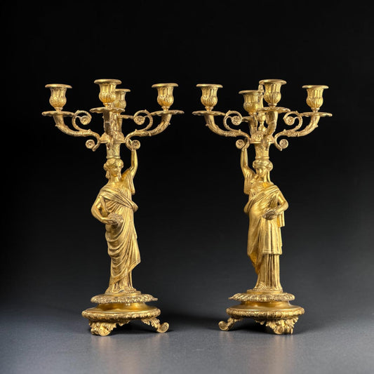 Pair of French Empire Revival Gilt Bronze Figural Candelabra – Late 19th Century - 18in