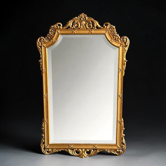 French Louis XV Style Hand-Carved Giltwood Wall Mirror with Beveled Glass - Mid-20th Century