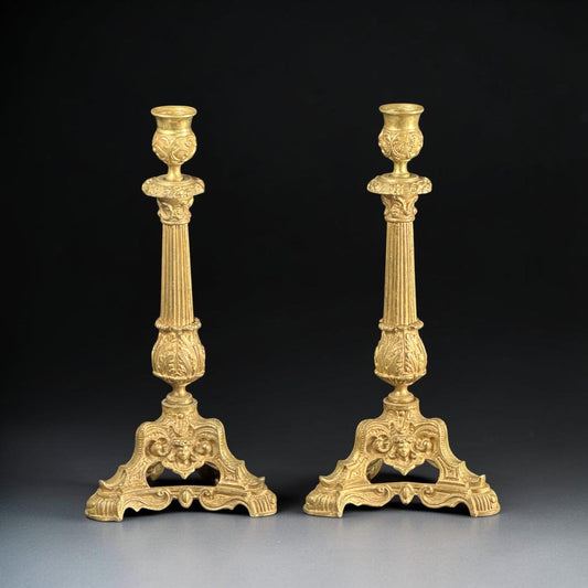 Pair of French Louis XV Revival Gilt Bronze Candlesticks, Late 19th Century - 11 in