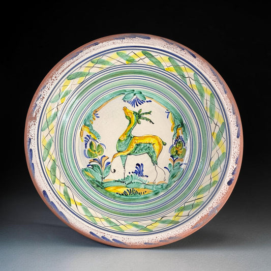 Spanish Triana “Lebrillo” Ceramic Plate with Painted Deer - 20 in