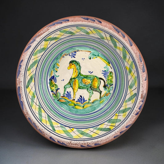 Spanish Triana “Lebrillo” Ceramic Plate with Painted Horse - 20 in