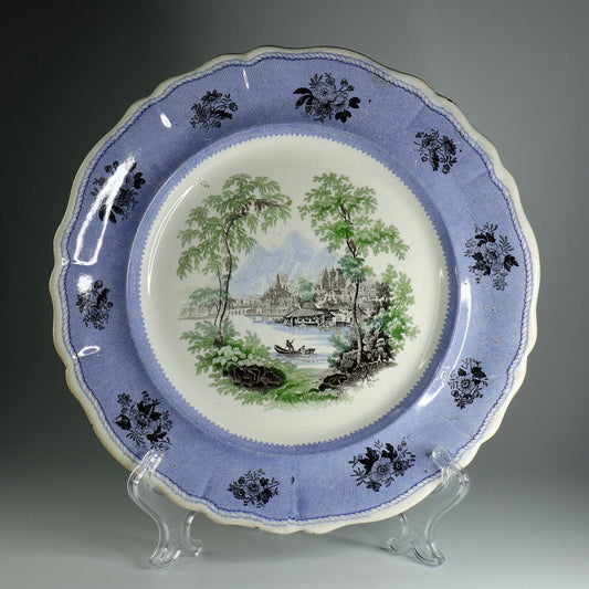 Early 19th century Rare Davenport blue Staffordshire three color transferware plate
