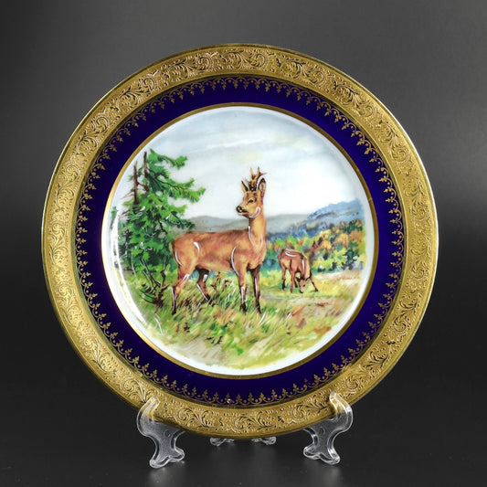 Limoges porcelain collection plate decor Gold & Cobalt Blue. Rehausse Main Limoges France.