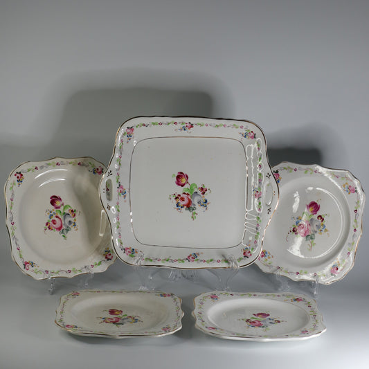 Antiguo juego de 5 platos de barro - Royal Pola Dijon - Pintados a mano