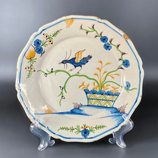 1790s, Rare Antique Nevers Plate, Chinese Style, French Faience