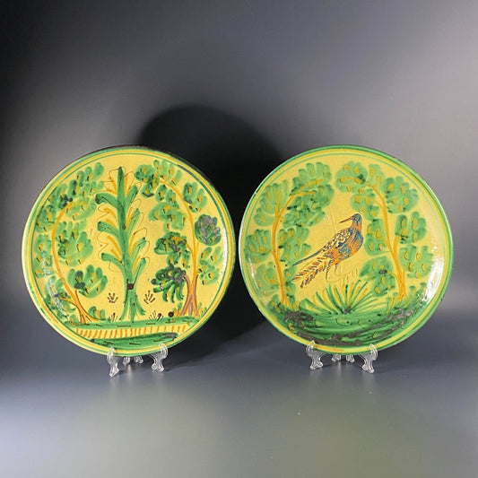 Antique Spanish "Puente del Arzobispo" Hand-Painted Glazed Terracotta, Earthenware Dishes.