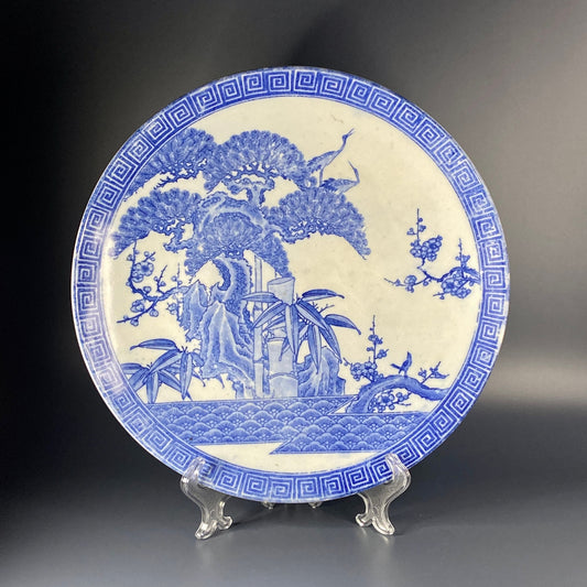 19th, Large Antique Japanese Blue & White Porcelain Imari Plate