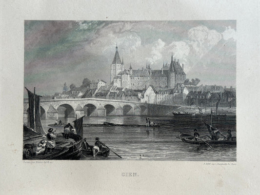 1855-1899年古董版画，法国吉安，吉安城堡（卢瓦雷省）