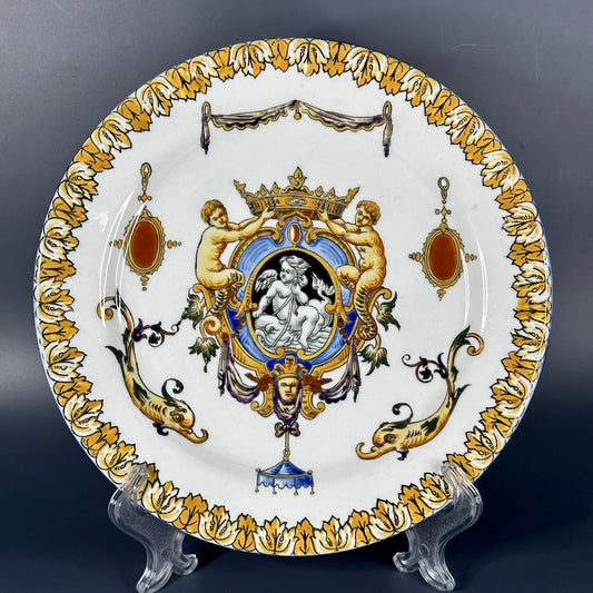 1875, Antique Gien French Hand Painted Dish