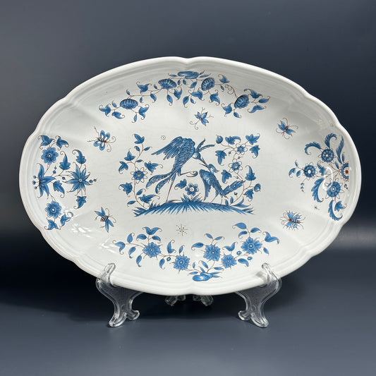 Beautiful Moustiers Classic Plate, Blue illustration on white glaze, traditional painted terracotta, decorative
