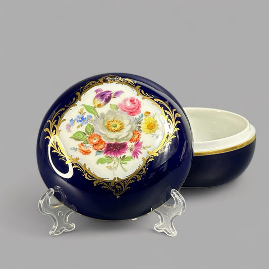 1924-1934, Meissen Porcelain Cobalt Blue & Floral Lidded Box