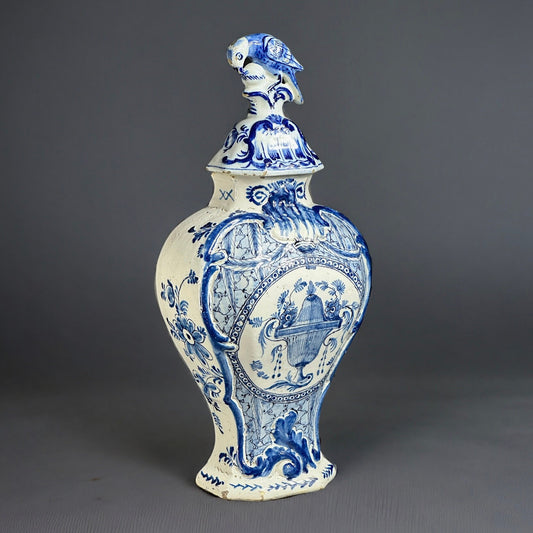 18th Century, Dutch Delft Blue and White Vase and Cover, factory from 1764 to 1770