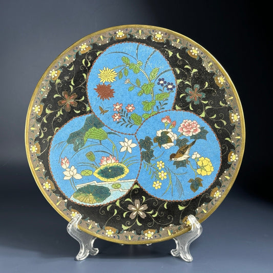 19th Rare Japanese Bronze Cloisonné Charger, Meiji Period