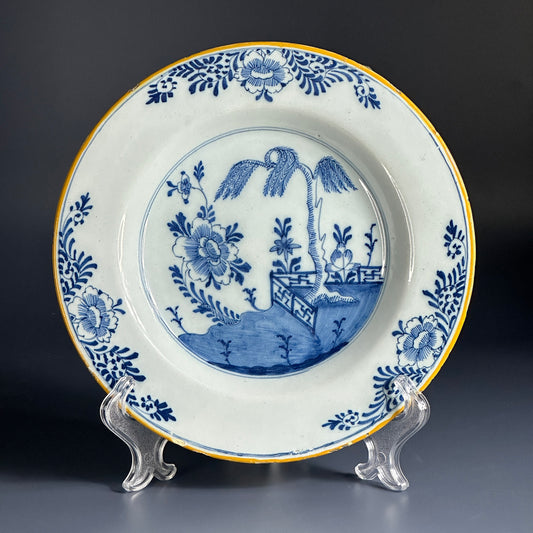 18th, Antique Dutch Delft Blue & White Pottery Plate