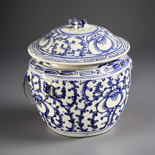 19th, Antique Chinese Qing Dynasty Blue & White Lidded Bowl