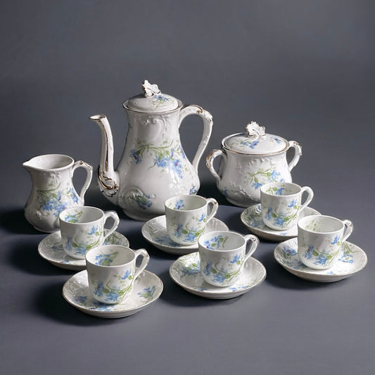 Juego de café Limoges W.G. & Co (William Guerin and Co.) - Hermoso juego de café de porcelana 1890-1910 (15 piezas)