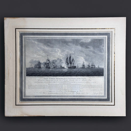 19世纪，版画。1798年8月，英国舰队在阿布基尔湾战胜法国，取得了尼罗河战役的辉煌胜利，此为战役三维图。