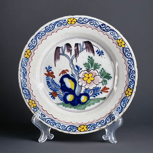 1750-1790s, Dutch Polychrome Hand-Painted Delft Charger