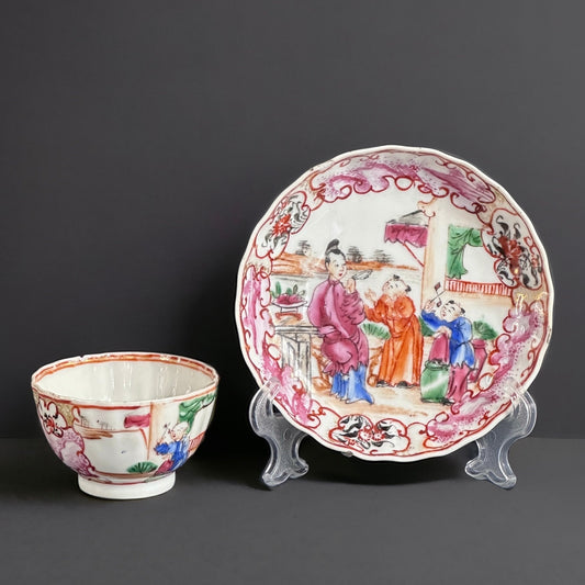18th Ct. Rare antique Chinese Famille Rose Canton porcelain tea bowl and saucer.