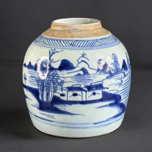 19th Century, Qing Dynasty Chinese Blue and White Porcelain Ginger Jar