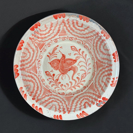Rare Red Lebrillo, Spanish Large Fajalauza Ceramic Bowl - 15.7"