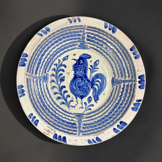 Rare Blue Lebrillo, Spanish Large Fajalauza Ceramic Bowl - 16.7in