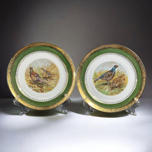 Limoges Porcelain, A pair of fine luxury plates with pheasants. 1900 - 1970's, France.