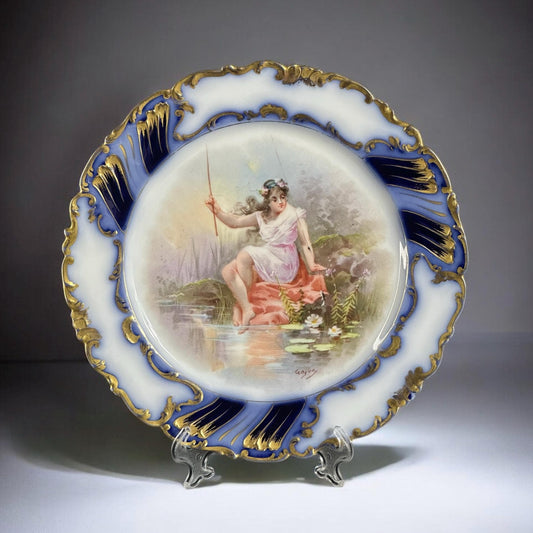 Rare Antique Limoges France Cabinet Plate Cobalt Border J.B. Granger