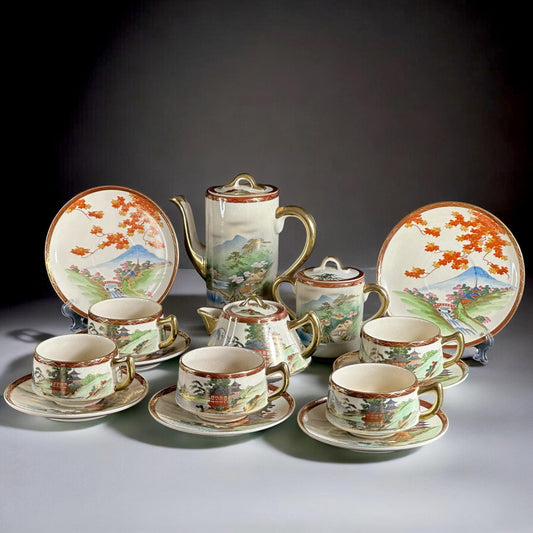 1920s, Sōkō China, Satsuma, Hand Painted Tea Set- 15 Pieces