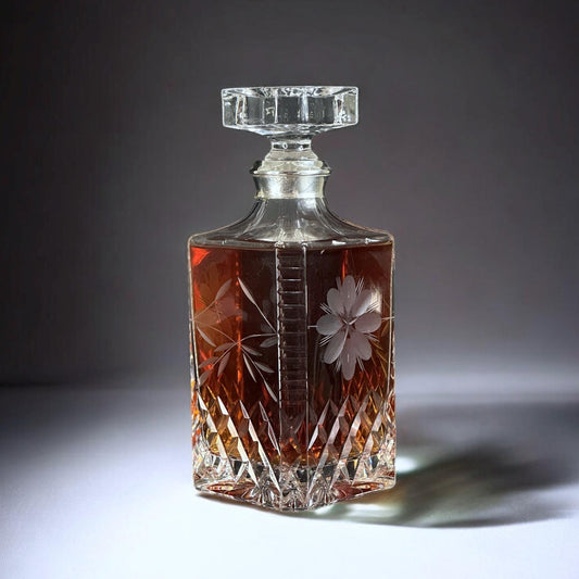 Decantador de cristal vintage con plata 925, España