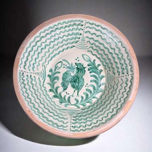 19th Century, Lebrillo, Spanish Large Fajalauza Ceramic Bowl -  19.5in