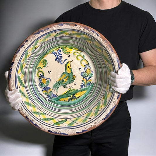 Spanish Triana "Lebrillo" Ceramic Plate with Painted Bird - 20in