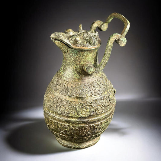Old Chinese Bronze Ware Flying Bird Animal Head Vase Bottle