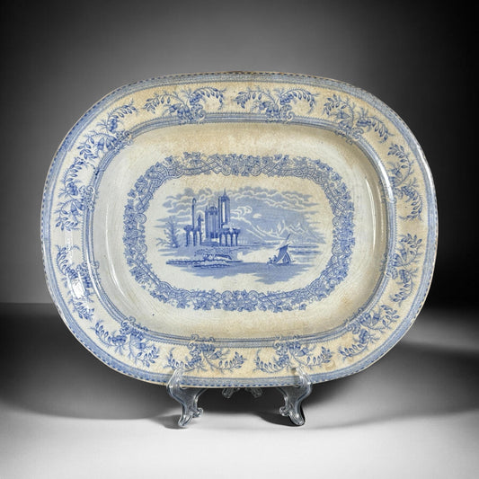 c.1830–1840 Antique Serving Platter “Oriental Scenery” — Don Pottery, England,