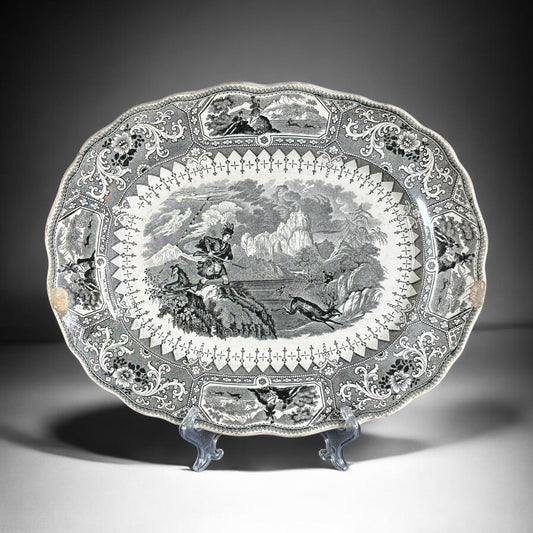 c.1835–1850, Antique Platter “Highland Hunting Scene” — William Adams & Sons, England