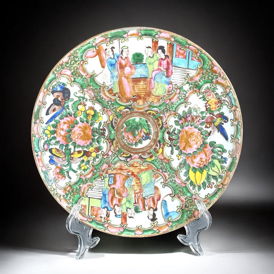 19th Century, Antique Chinese Rose Medallion Plate – Figural & Floral Motif