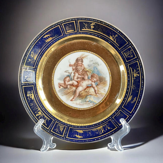 Royal Vienna Style, Putti Allegory with Raised Gold & Cobalt Border