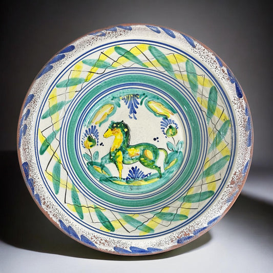 Spanish Triana "Lebrillo" Ceramic Plate with a horse drawing - 15.5in
