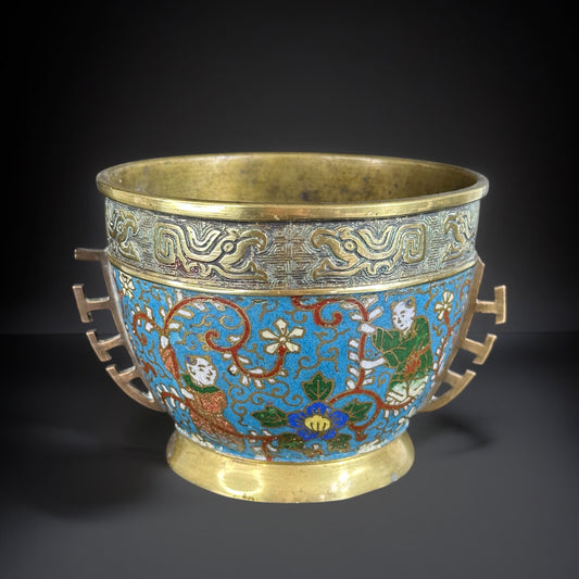 19th Century, Chinese Cloisonné Bowl with Boys and Floral Motifs
