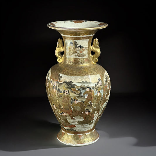 日本明治萨摩武士场景花瓶 – 传金光山工作室出品，手绘，鎏金细节