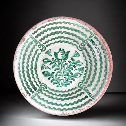 Mid-20th Century Spanish Lebrillo with Green Cuerda-Seca Decoratio