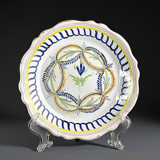 c.1830 - French Nevers Faience Plate, Hand-Painted Floral Design