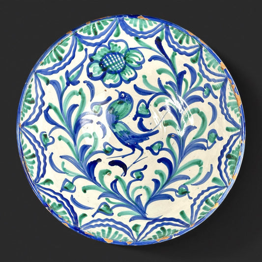 Large Fajalauza Granada Lebrillo Bowl – Hand-painted Andalusian Faience with Blue & Green Decoration, 31 cm (12.2 in)